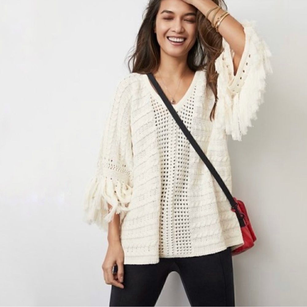CAbi Fiesta Poncho Fringe Sweater M